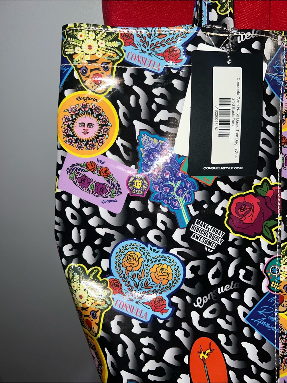 NWT Consuela Grab N Tote Zoe Black Multi Sticker-Print Tote Bag - Picture 6 of 11
